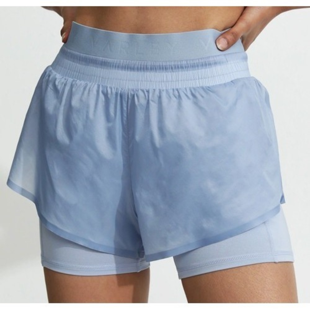 Varley Fresno 2-in-1 Shorts Womens Small Blue Compressive Liner Running 4 in